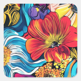 Adesivo Quadrado Flor Colorida