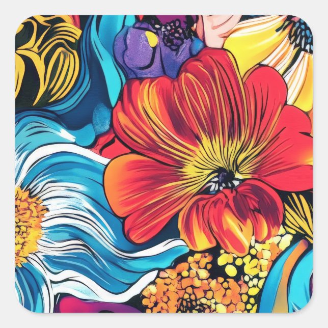 Adesivo Quadrado Flor Colorida (Frente)