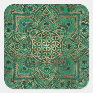 Adesivo Quadrado Flor da vida em Lotus - malaquite e ouro