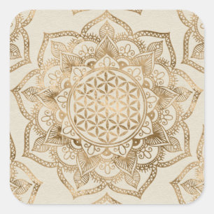 Adesivo Quadrado Flor da vida em Lotus - ouro e canvas pastel