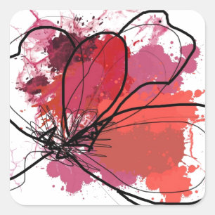 Adesivo Quadrado Flor de abertura do pincel Abstrato vermelho .JPEG