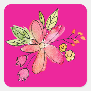 Adesivo Quadrado Flor De Aquarela No Rosa Neoplásico