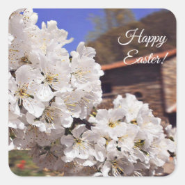 Adesivo Quadrado Flor de cereja. Felz pascoa.