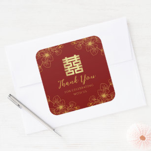 Adesivo Quadrado Flor de cerejeira chinesa casamento obrigado