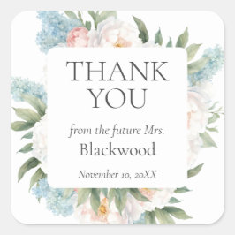 Adesivo Quadrado FLOR DE FLORES MACIAS AZUIS ROSADAS BRIDAL Obrigad