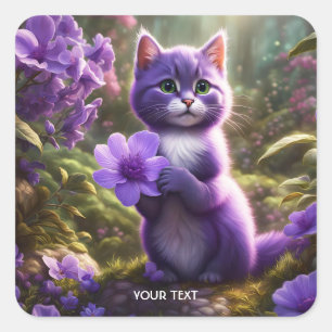 Adesivo Quadrado Flor de Gatinho Roxo Fantasy