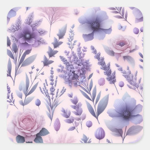 Adesivo Quadrado Flor de Lavanda estética púrpura de Pastel