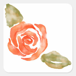 Adesivo Quadrado Flor de rosa vermelha floral, ilustração de aquare