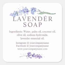 Adesivo Quadrado Flor de sabão de Lavanda de aquarela