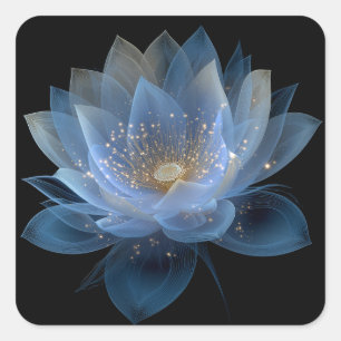 Adesivo Quadrado Flor do lótus etéreo - Floral Preto Azul