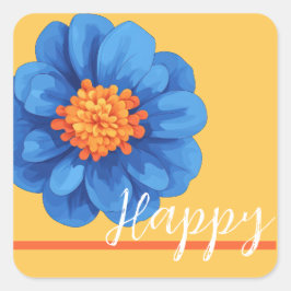 Adesivo Quadrado Flor feliz em amarelo azul e laranja