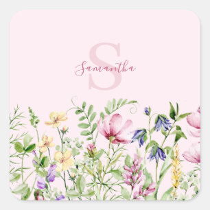 Adesivo Quadrado Flor Floral Personalizada Flor de Cor-de-Rosa Selv
