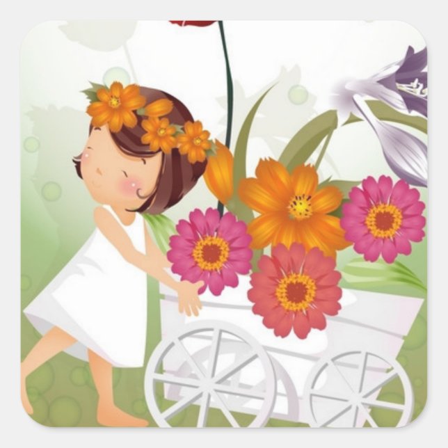Adesivo Quadrado Flor Girl Stickers (Frente)