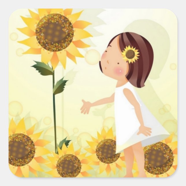 Adesivo Quadrado Flor Girl Stickers (Frente)