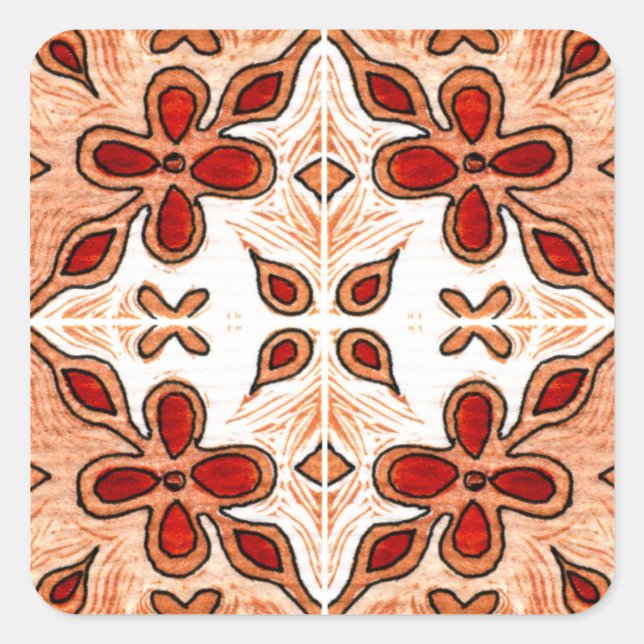 Adesivo Quadrado Flor Laranja Inspirado em Português Azulejos (Frente)