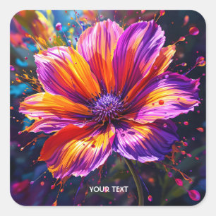 Adesivo Quadrado Flor Laranja Roxo Fantasy