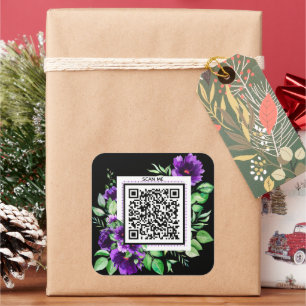 Adesivo Quadrado Flor Lavanda de Rosa roxa Obrigado Código QR