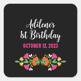 Adesivo Quadrado Flor Negra Fiesta Embroborada Mexicana