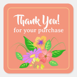 Adesivo Quadrado Flor Para Pequenas Empresas Obrigado