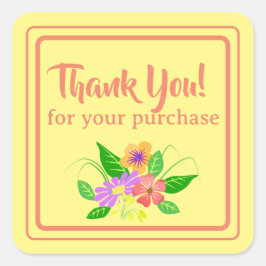Adesivo Quadrado Flor Para Pequenas Empresas Obrigado
