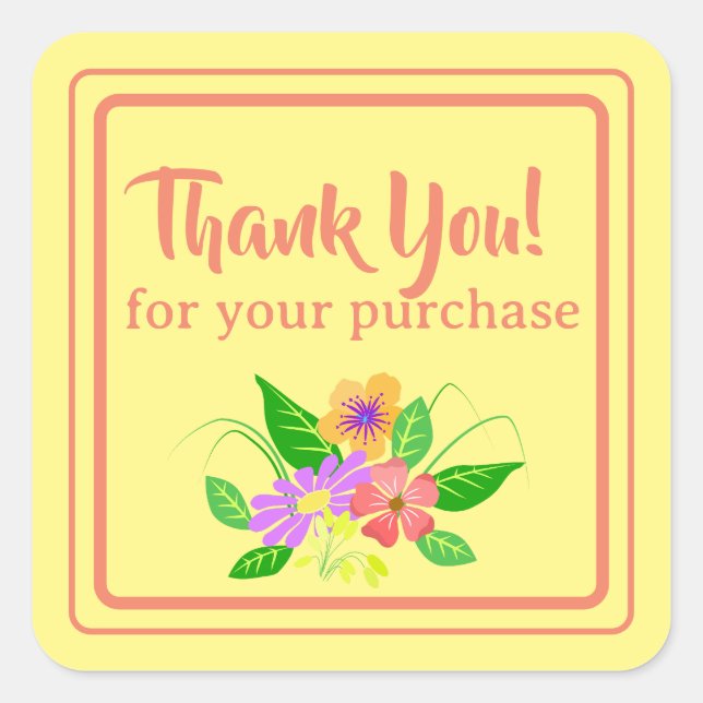Adesivo Quadrado Flor Para Pequenas Empresas Obrigado (Frente)