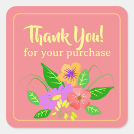 Adesivo Quadrado Flor Para Pequenas Empresas Obrigado