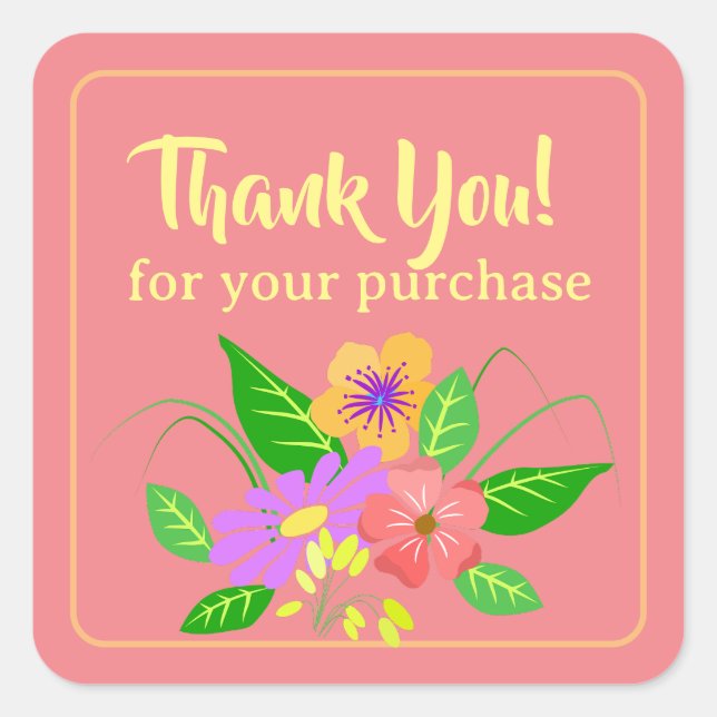 Adesivo Quadrado Flor Para Pequenas Empresas Obrigado (Frente)
