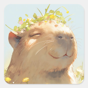 Adesivo Quadrado Flor Power Capybara