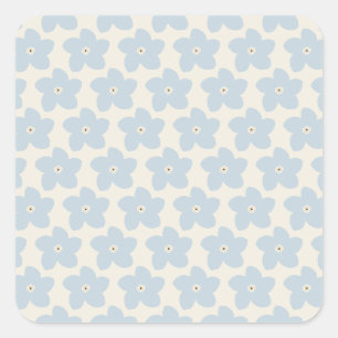 Adesivo Quadrado Flor Retro Azul Claro e Creme