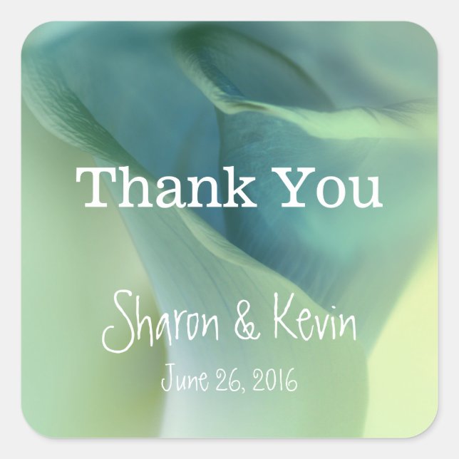 Adesivo Quadrado Flor Romântica em Tom Azul Obrigado (Frente)