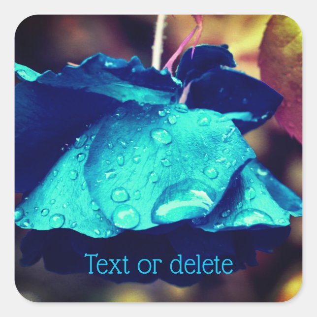 Adesivo Quadrado Flor Rosa Abstrato Azul Personalizado (Frente)