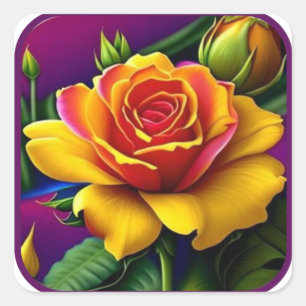 Adesivo Quadrado Flor Rosa Flor de Bloom Dourada #1