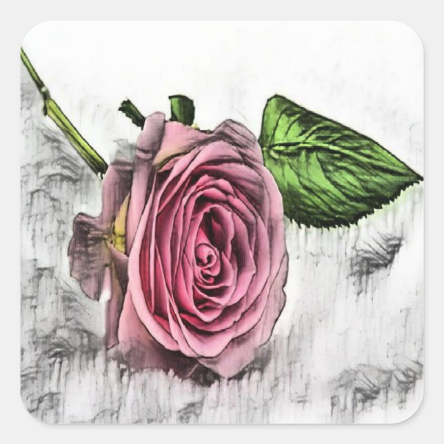 Adesivo Quadrado Flor rosa rosa rosa-esboço (Frente)