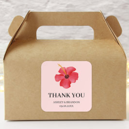Adesivo Quadrado Flor Tropical Rosa Flor de Casamento Obrigado