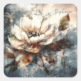 Adesivo Quadrado Floração Personalizada de Peônia Macia em Aquarela