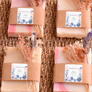 Adesivo Quadrado Florais Beijo Índigo Personalizado Chá de Noiva