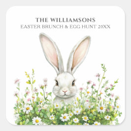 Adesivo Quadrado Florais de coelho branco felz pascoa personalizado