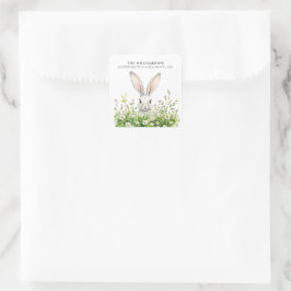 Adesivo Quadrado Florais de coelho branco felz pascoa personalizado