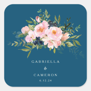 Adesivo Quadrado Florais Românticos Vintage em Azul Casamento