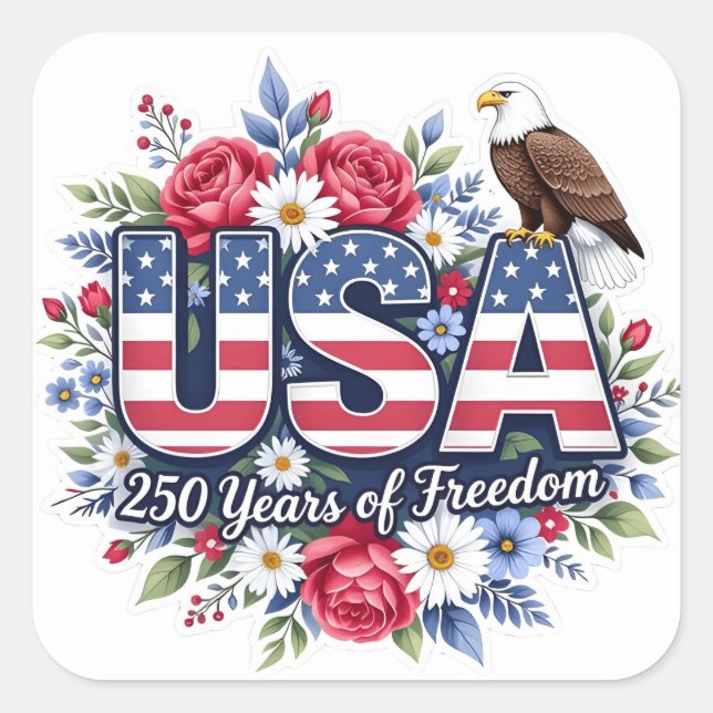 Adesivo Quadrado  Floral 250 years of freedom  (Frente)