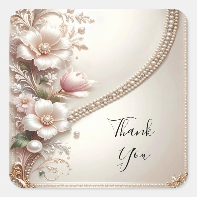 Adesivo Quadrado Floral and Pearl Embellishments Sticker (Frente)