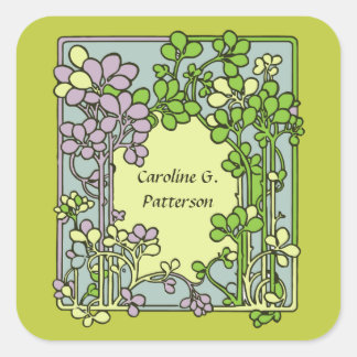 Adesivo Quadrado Floral Art Nouveau Ex-Libris