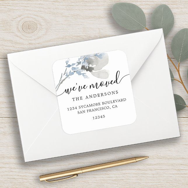 Adesivo Quadrado Floral Azul Rótulo Novo Endereço Movido (Criador carregado)