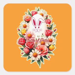 Adesivo Quadrado Floral Bunny – Spring Easter - Autocolante