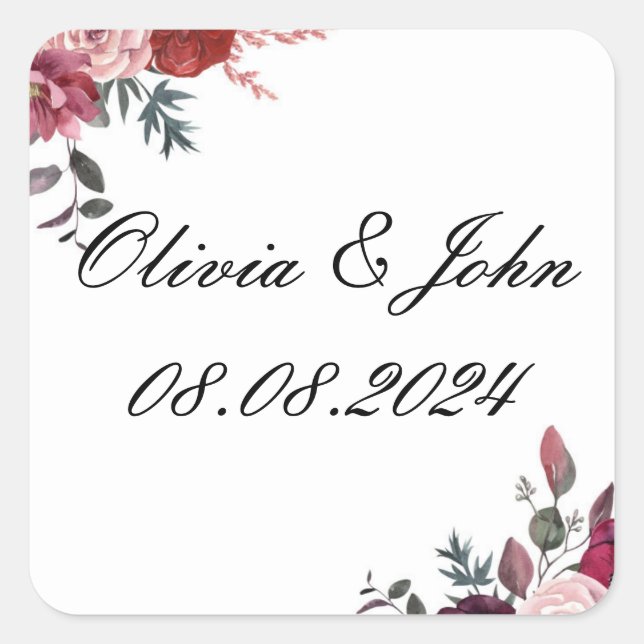 Adesivo Quadrado floral burgundy do casamento (Frente)