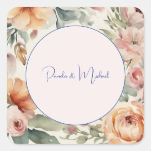 Adesivo Quadrado Floral Clássico Minimalista E Elegante De Casament