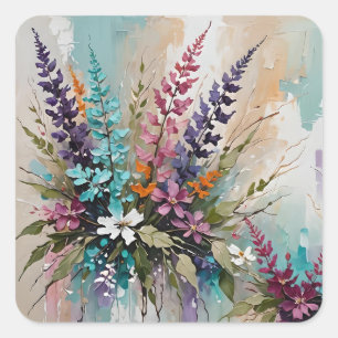 Adesivo Quadrado Floral colorido na Lavanda branca bege azul
