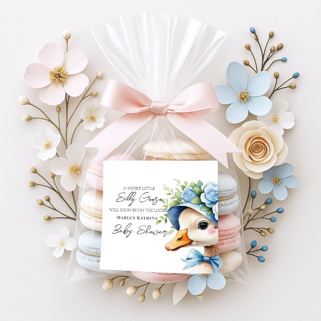 Adesivo Quadrado Floral Coquette Bow Silly Goose Boy baby shower (Criador carregado)