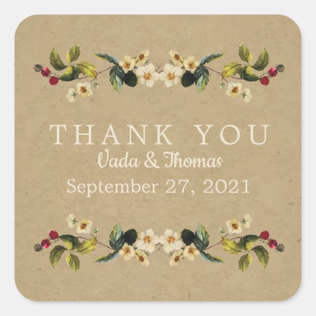 Adesivo Quadrado Floral Country Obrigado, Stickers (Frente)