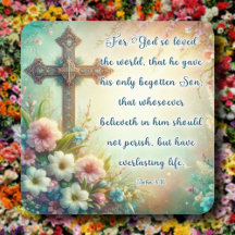 Floral Cross John 3:16 Bíblia Verso Páscoa